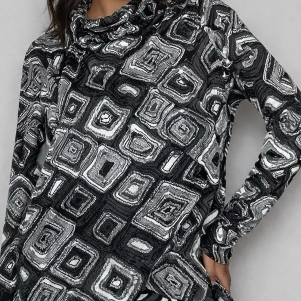 Ali Miles Top Large Lined Artsy Art To Wear Lagenlook Cowl Neck Gauzy Tunic Boho